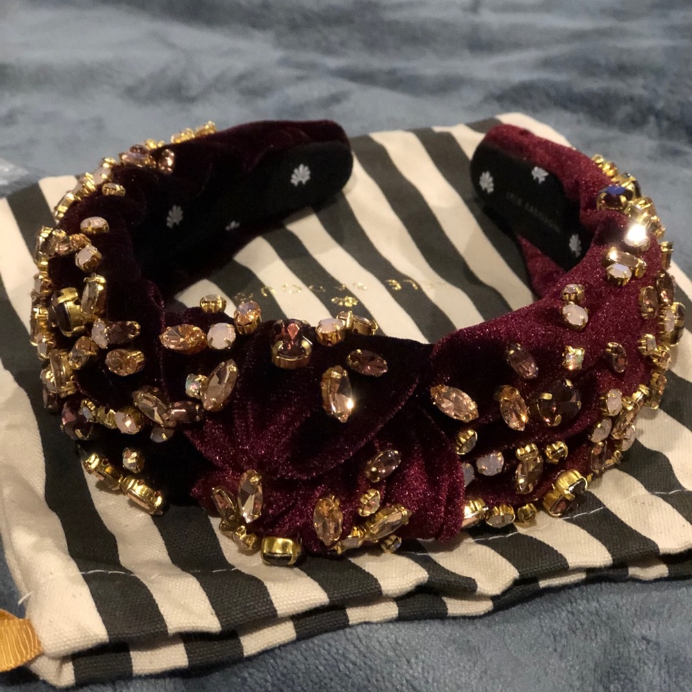 Lele Sadoughi Burgundy Crystal Velvet Headband